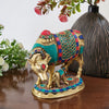 8 Inches Cow and Calf Handmade Brass Statue With Stonework - Decorative Figurine