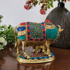 8 Inches Cow and Calf Handmade Brass Statue With Stonework - Decorative Figurine