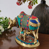 8 Inches Cow and Calf Handmade Brass Statue With Stonework - Decorative Figurine
