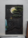 5X3 Feet Modern Abstract Mountain Tree and Sun 3d Relief Mural Wall Art With Led Light | Nature Inspired