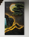 5X3 Feet Modern Abstract Mountain Tree and Sun 3d Relief Mural Wall Art With Led Light | Nature Inspired