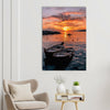 Beautiful Sunset Beach Boat Painting Digital Printed Canvas Wall Art