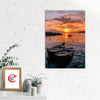 Beautiful Sunset Beach Boat Painting Digital Printed Canvas Wall Art