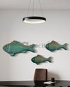 Set of 3 Ocean Blue Patina Finish Sea Bass Fish Relief Mural Wall Art | Ready to Hang