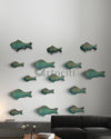 Set of 3 Ocean Blue Patina Finish Sea Bass Fish Relief Mural Wall Art | Ready to Hang