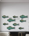 Set of 3 Ocean Blue Patina Finish Sea Bass Fish Relief Mural Wall Art | Ready to Hang