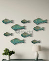 Set of 3 Ocean Blue Patina Finish Sea Bass Fish Relief Mural Wall Art | Ready to Hang
