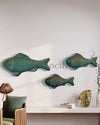 Set of 3 Ocean Blue Patina Finish Sea Bass Fish Relief Mural Wall Art | Ready to Hang