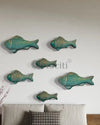 Set of 3 Ocean Blue Patina Finish Sea Bass Fish Relief Mural Wall Art | Ready to Hang