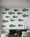 Set of 3 Ocean Blue Patina Finish Sea Bass Fish Relief Mural Wall Art | Ready to Hang