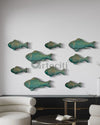 Set of 3 Ocean Blue Patina Finish Sea Bass Fish Relief Mural Wall Art | Ready to Hang