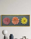 2.5X1 Feet Decorative Trio of Blooming Flowers | Abstract 3d Relief Mural Wall Art Framed