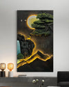 5X3 Feet Modern Abstract Mountain Tree and Sun 3d Relief Mural Wall Art With Led Light | Nature Inspired
