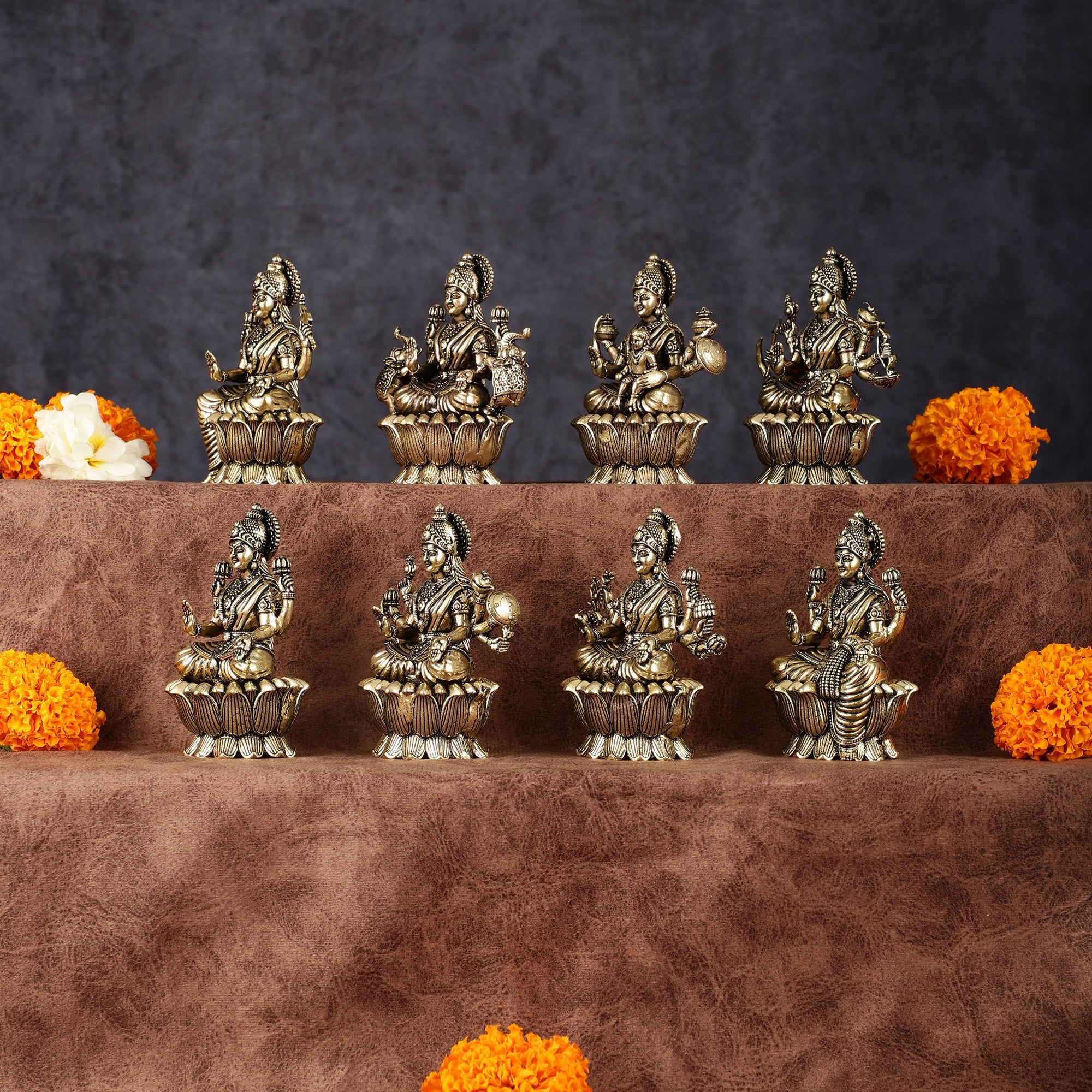Brass Superfine Ashtalakshmi Idols - 3 Inch, Eight Forms of Goddess Lakshmi