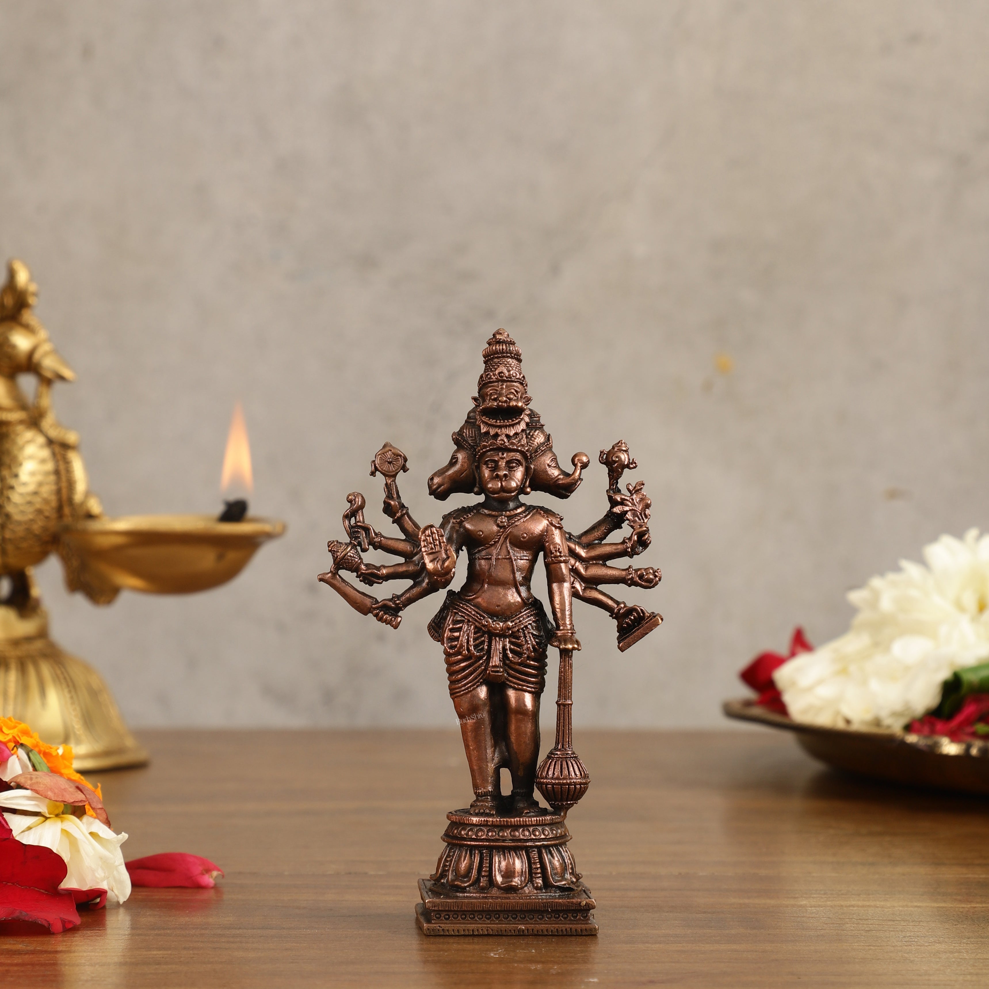 Brass Pure Copper Standing Panchmukhi Hanuman Ji Hanuman Idol - 4.5 in Height