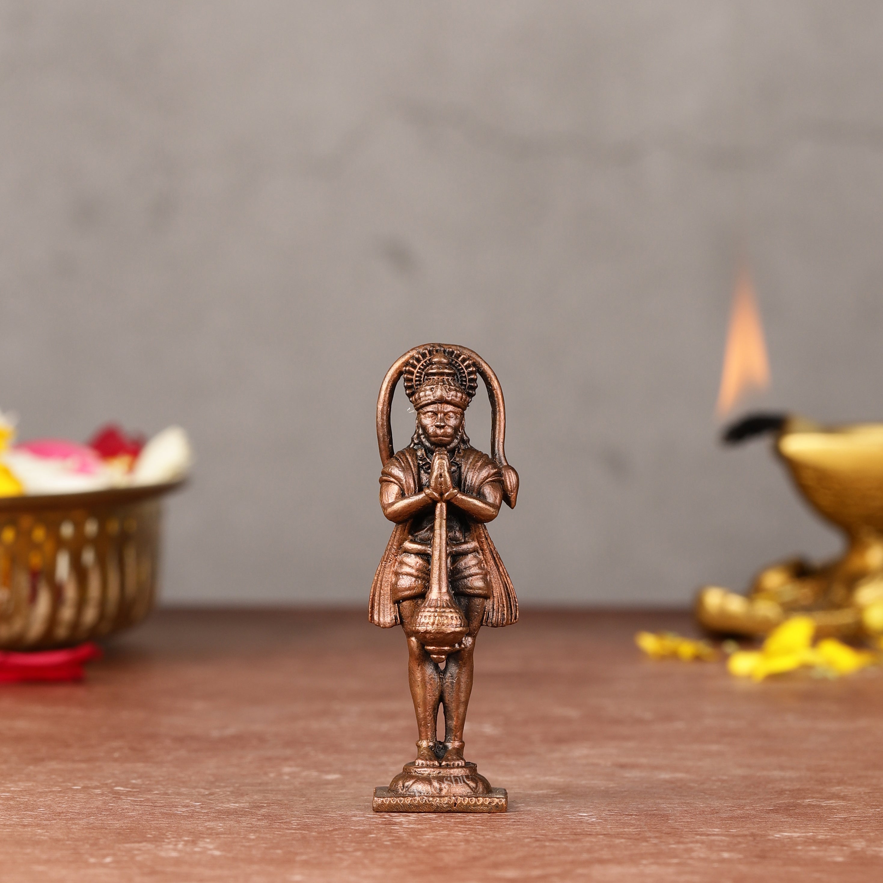 Brass Pure Copper Standing Hanuman Hanuman Idol - 2.5-inch