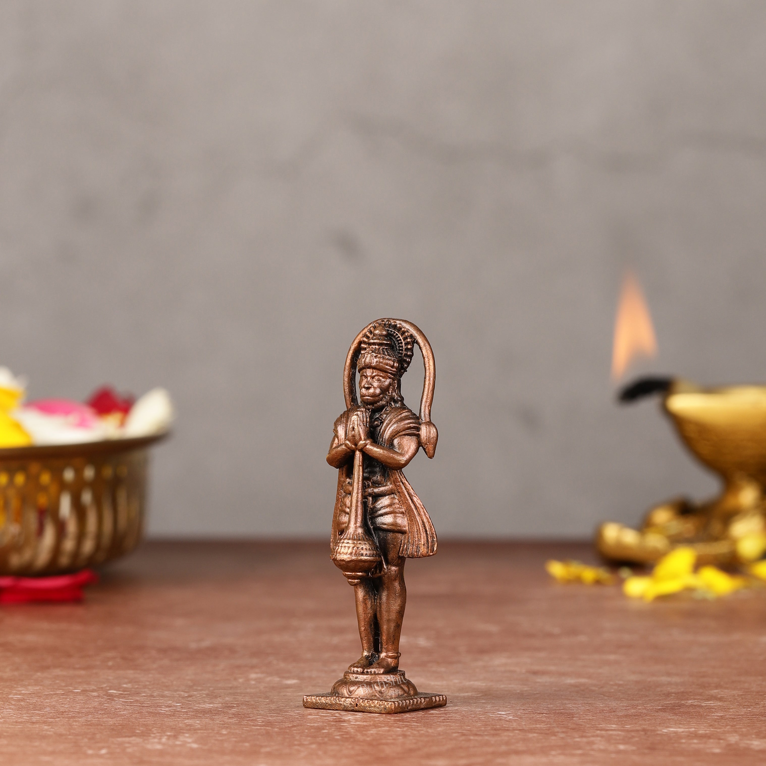 Brass Pure Copper Standing Hanuman Hanuman Idol - 2.5-inch