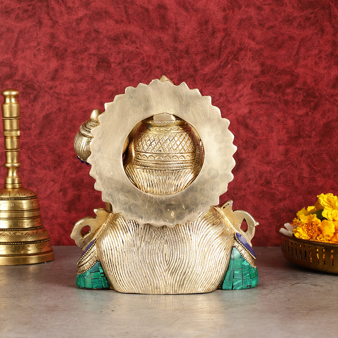 Brass Handcrafted Brass Hanuman Ji Bust with Multicolour Stonework - 8"