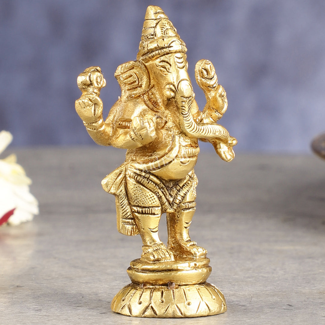Brass standing ganesha miniature idol 3 inch