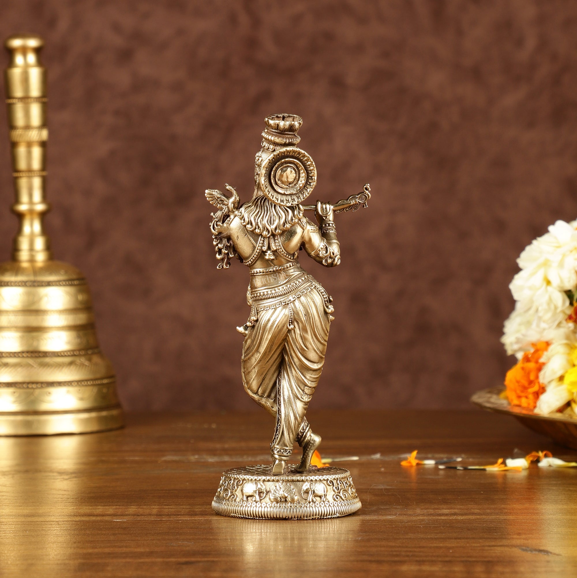 Brass Handcrafted Lord Krishna Idol with Fine Carvings | Height: 5.5 inch