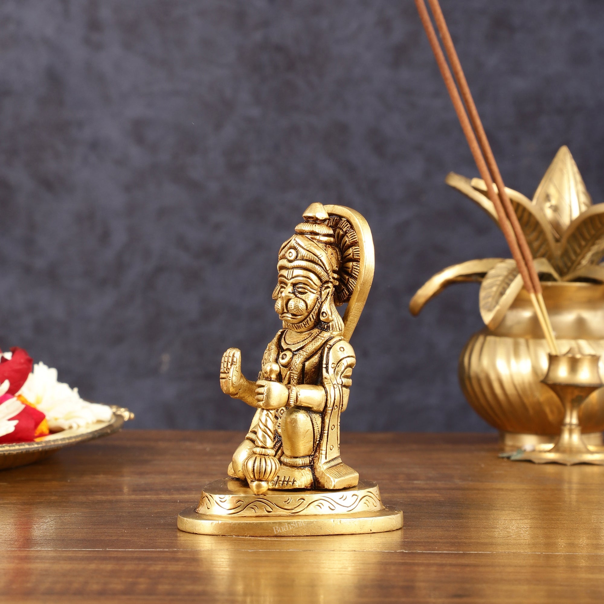 Brass Pure Brass Small Blessing Hanuman Hanuman Idol - 4" Height