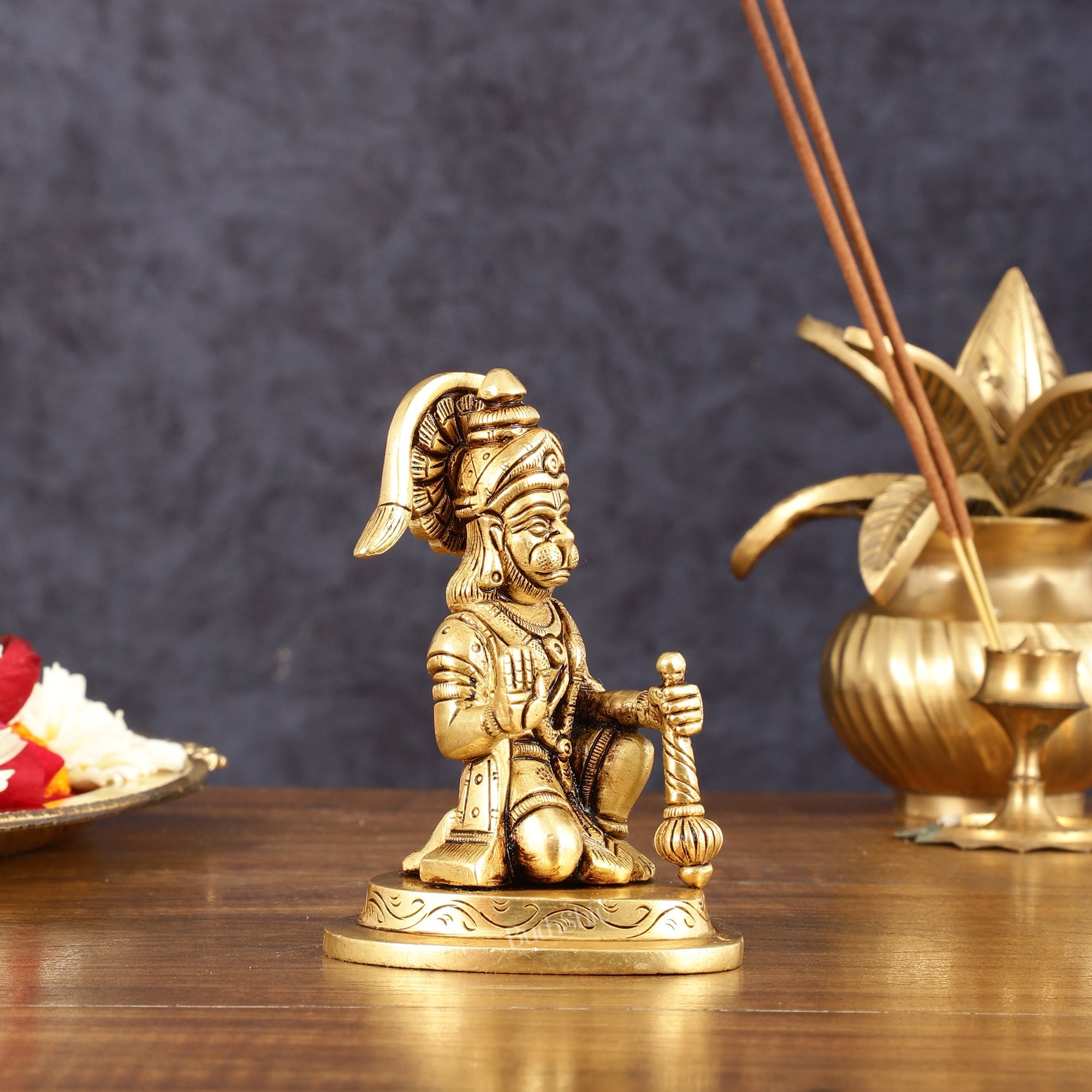 Brass Pure Brass Small Blessing Hanuman Hanuman Idol - 4" Height