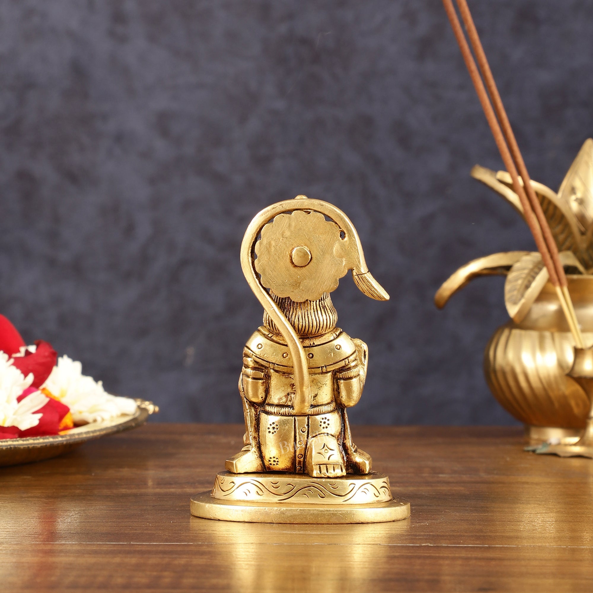 Brass Pure Brass Small Blessing Hanuman Hanuman Idol - 4" Height