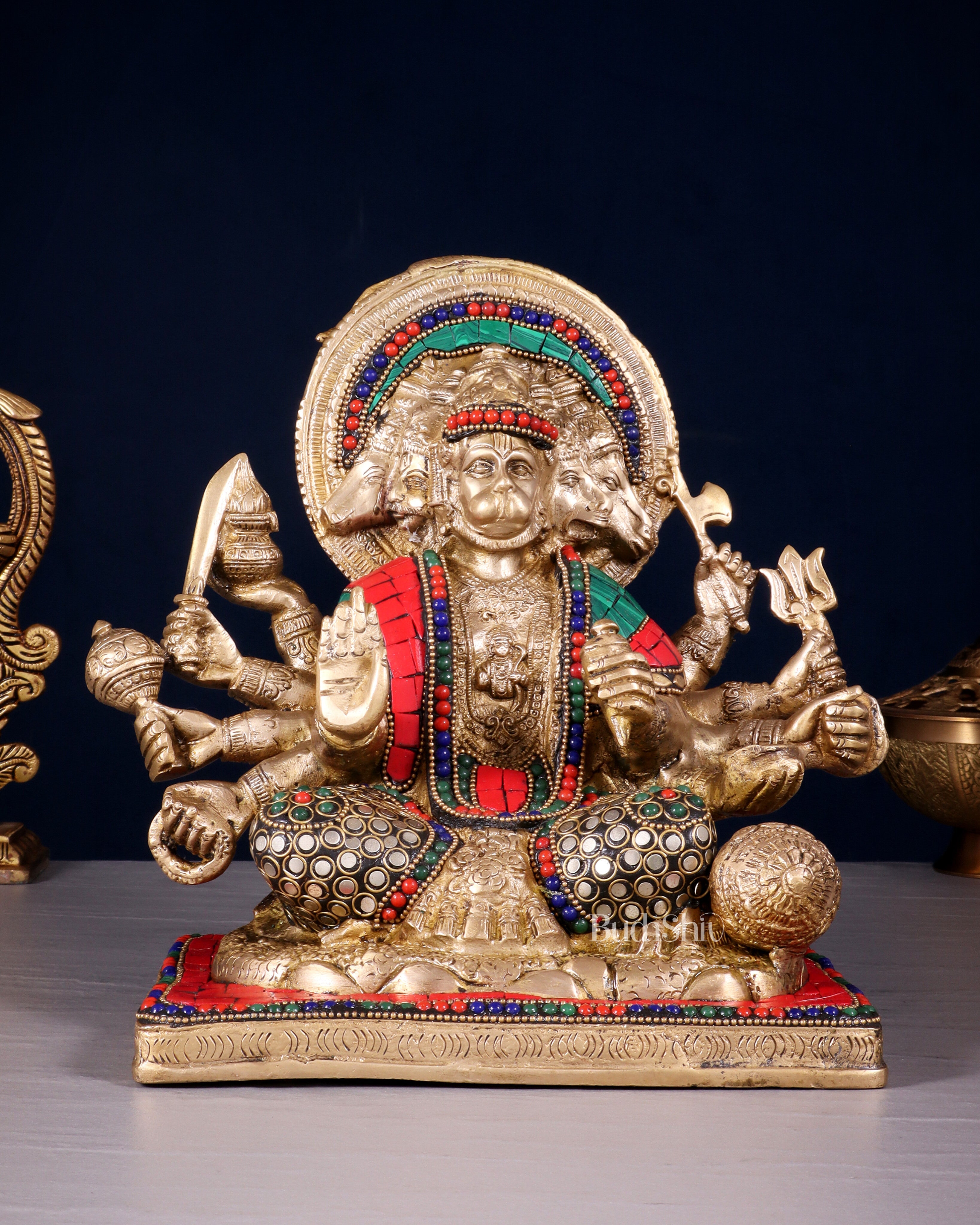 Brass Pure Brass Superfine Panchmukhi Hanuman 10"