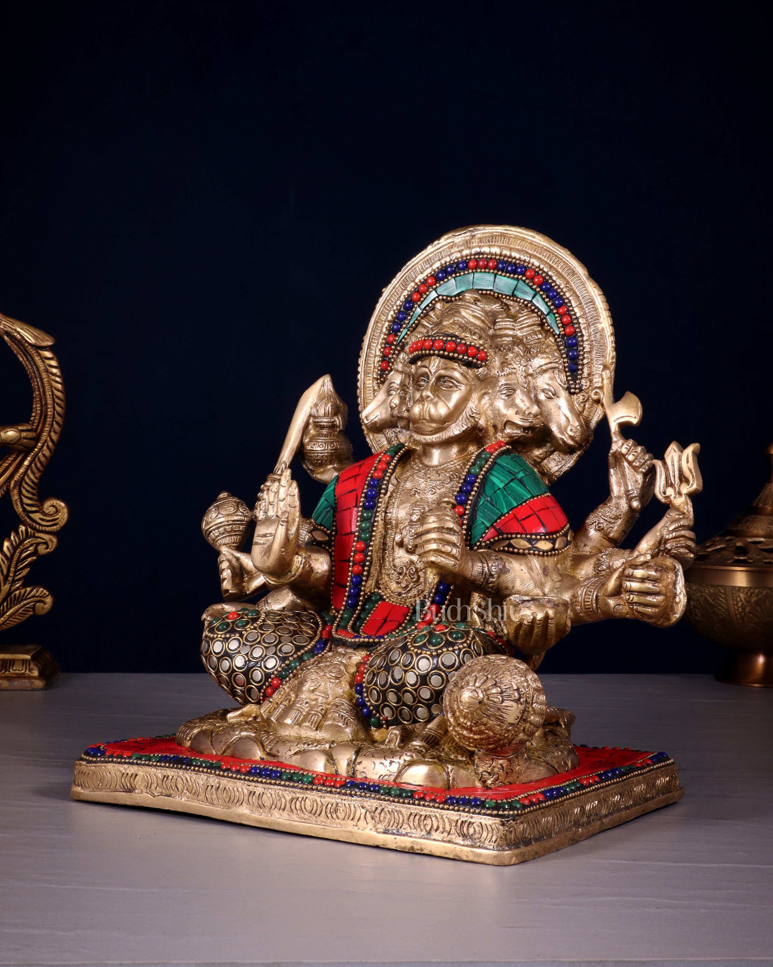 Brass Pure Brass Superfine Panchmukhi Hanuman 10"
