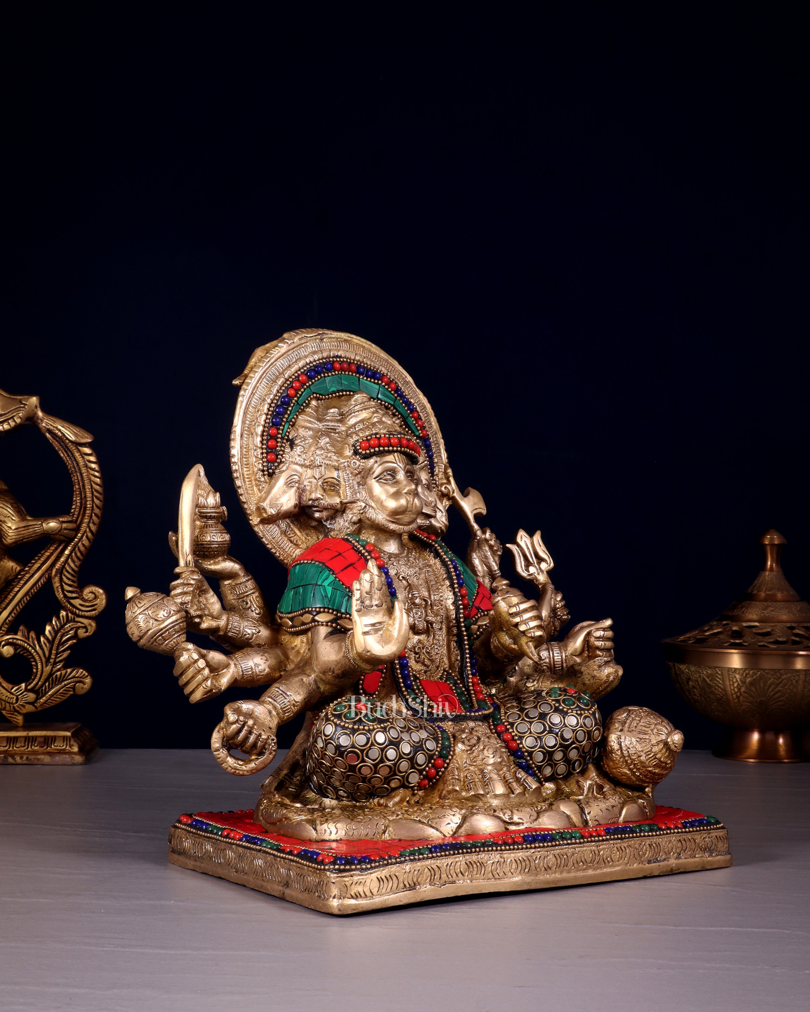 Brass Pure Brass Superfine Panchmukhi Hanuman 10"