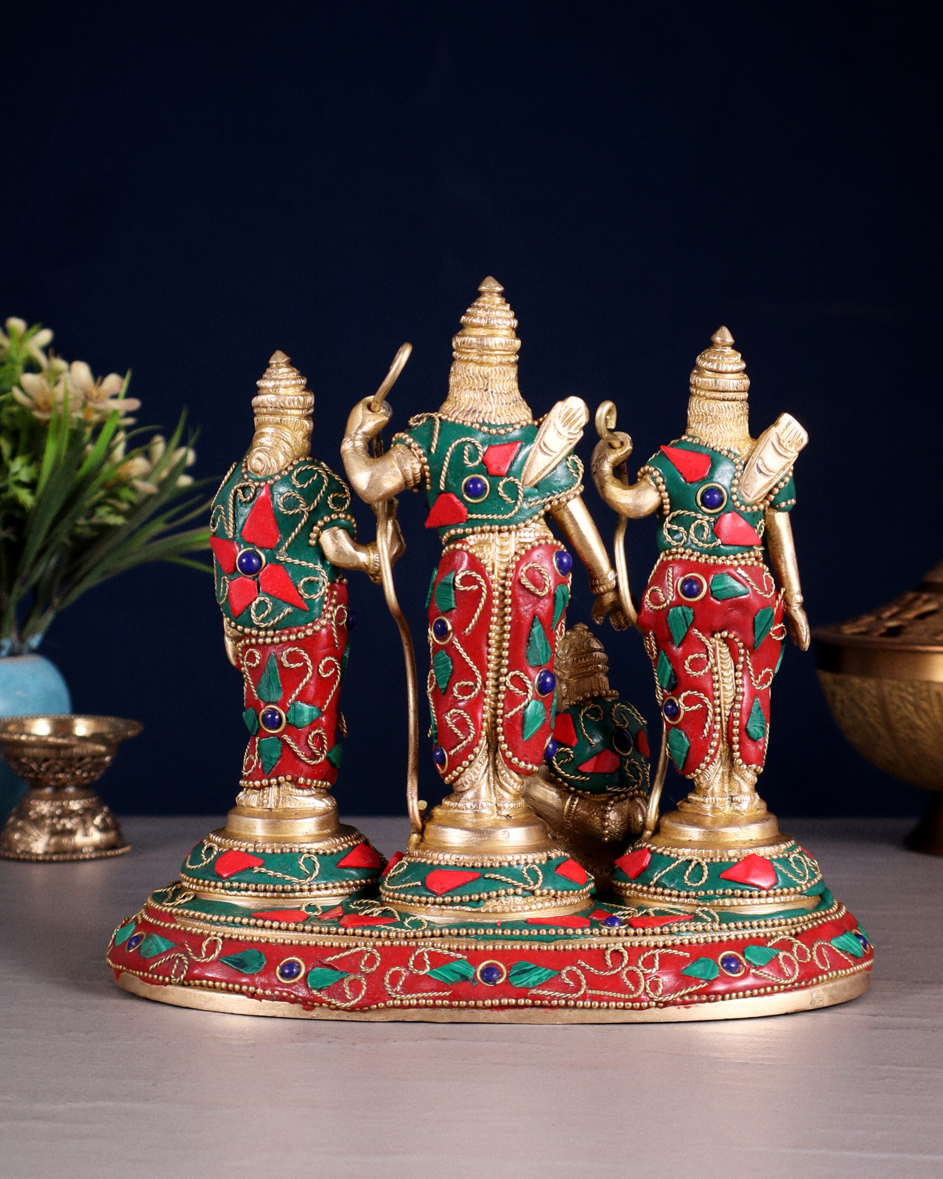 Pure Brass Ram Darbar Idol – Floral stonework, 7"