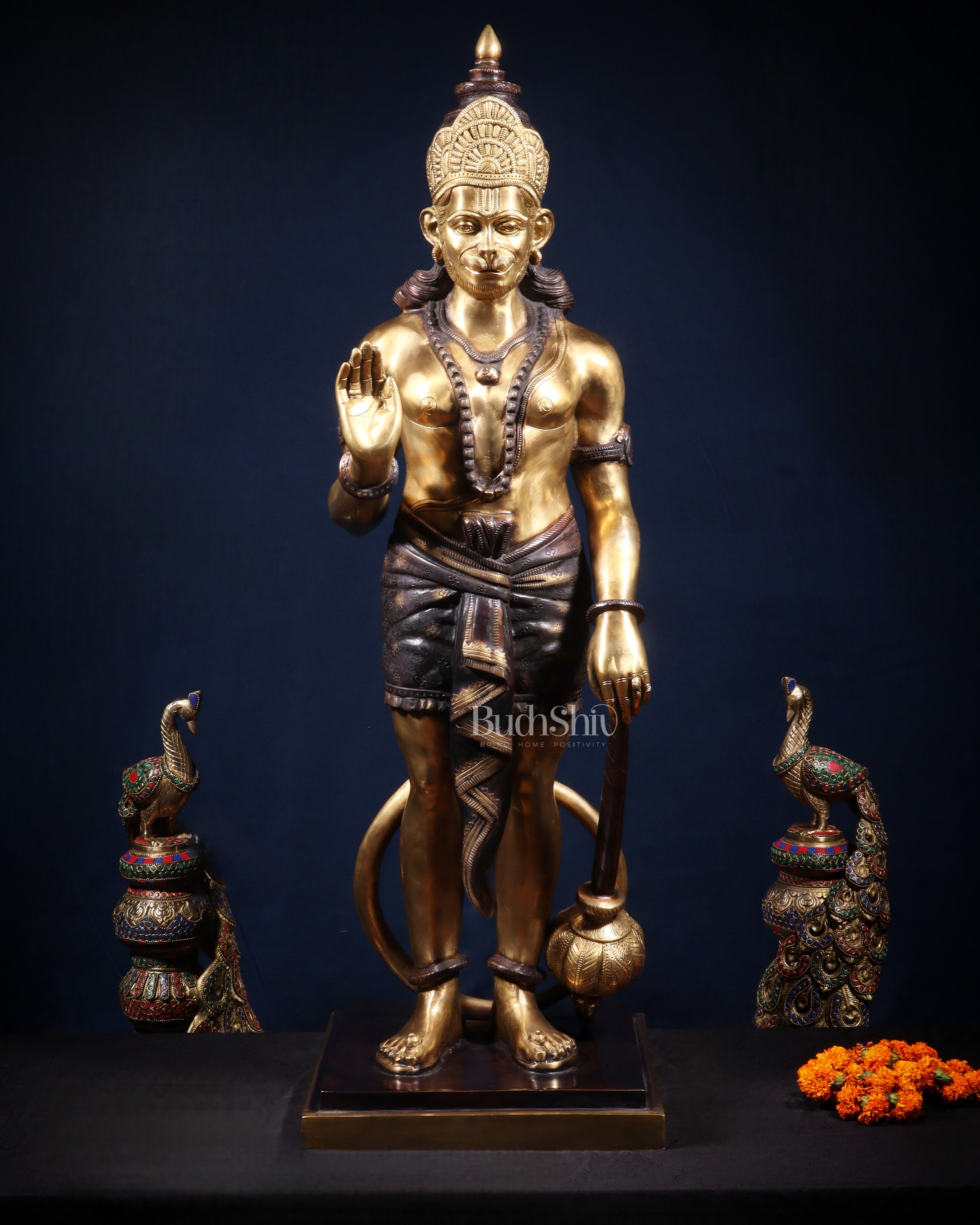 Brass Pure Superfine Brass Large Standing Hanuman Statue 38"