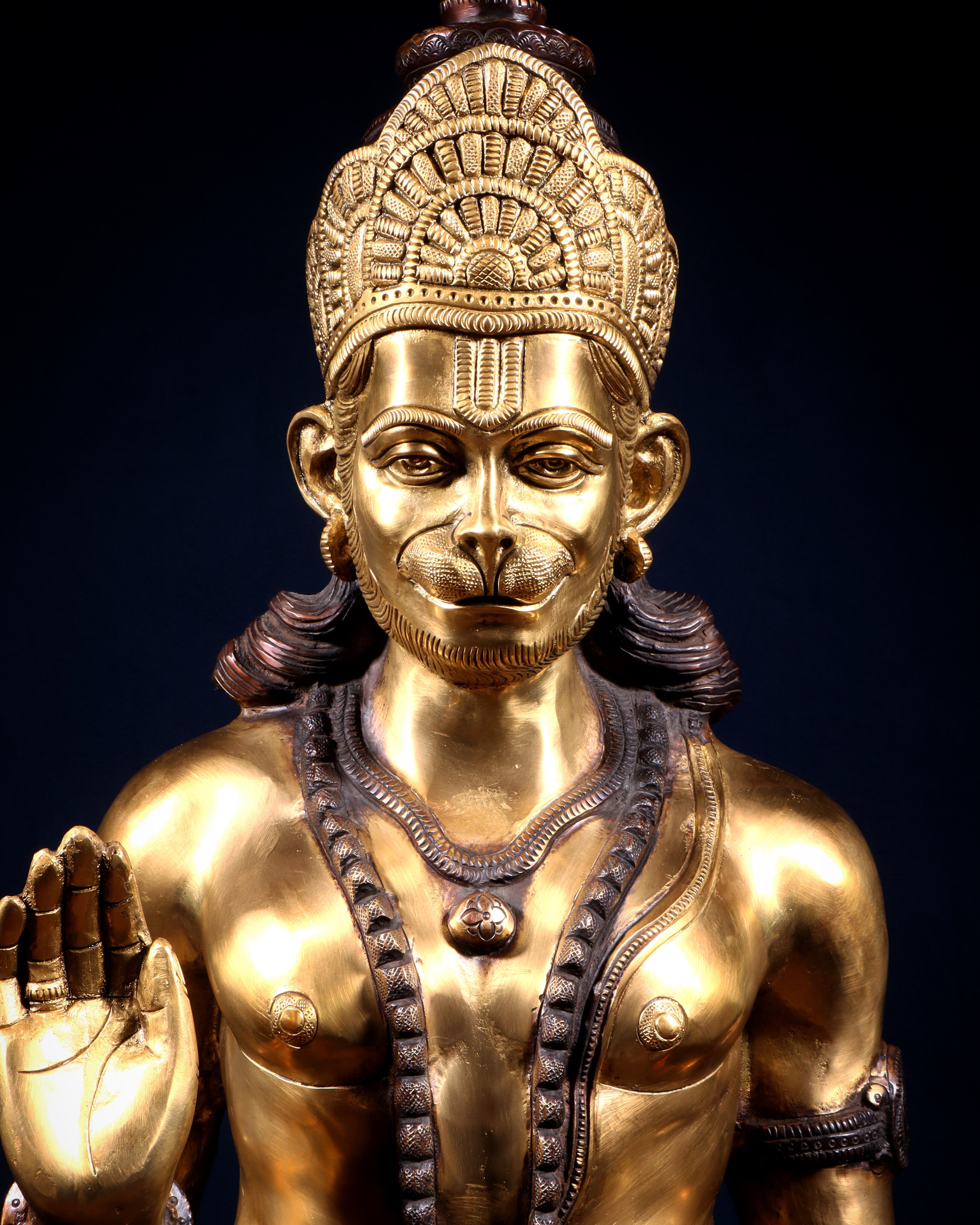 Brass Pure Superfine Brass Large Standing Hanuman Statue 38"