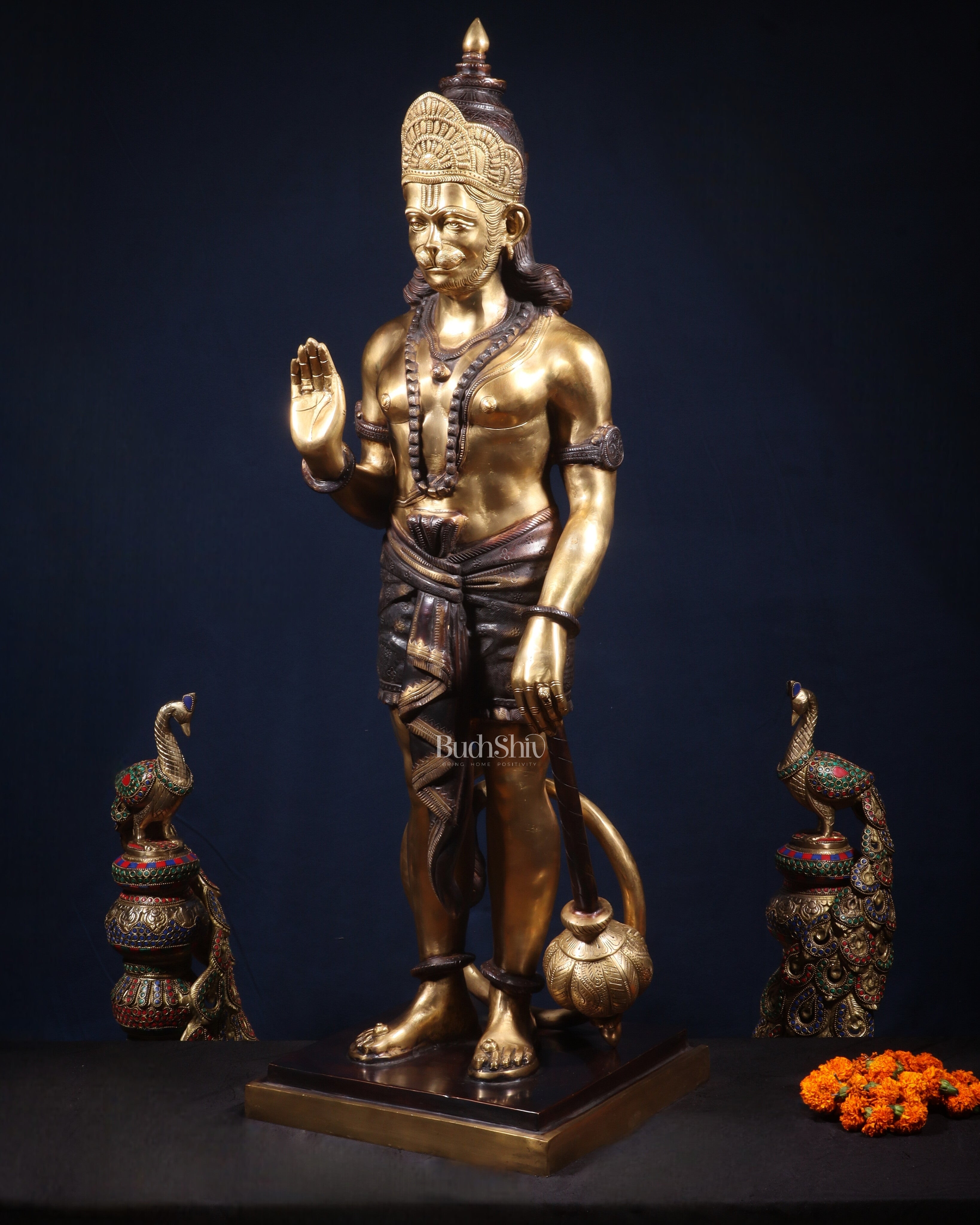 Brass Pure Superfine Brass Large Standing Hanuman Statue 38"