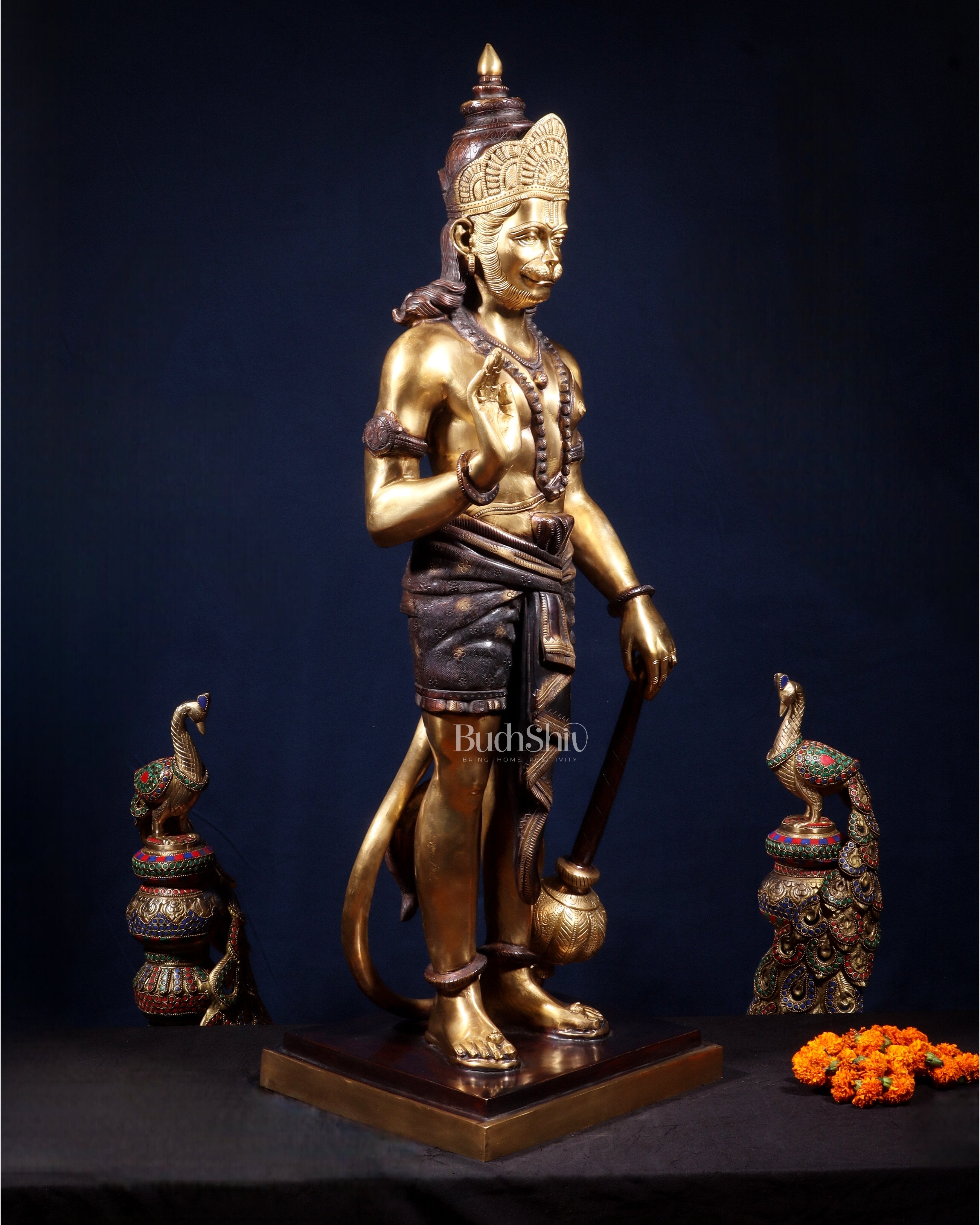 Brass Pure Superfine Brass Large Standing Hanuman Statue 38"