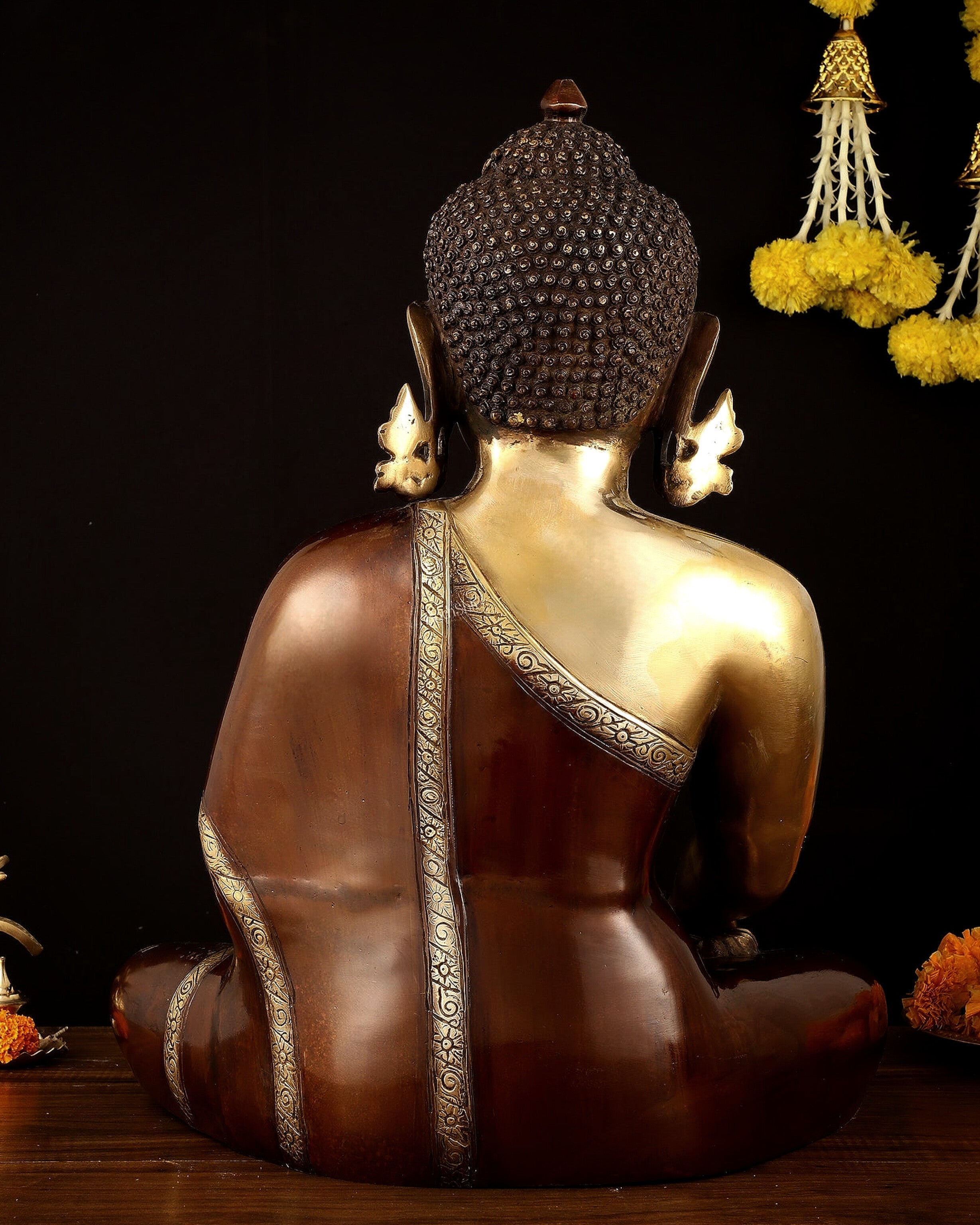 Pure Brass Buddha in Bhumisparsha Mudra Statue - 21" | large size