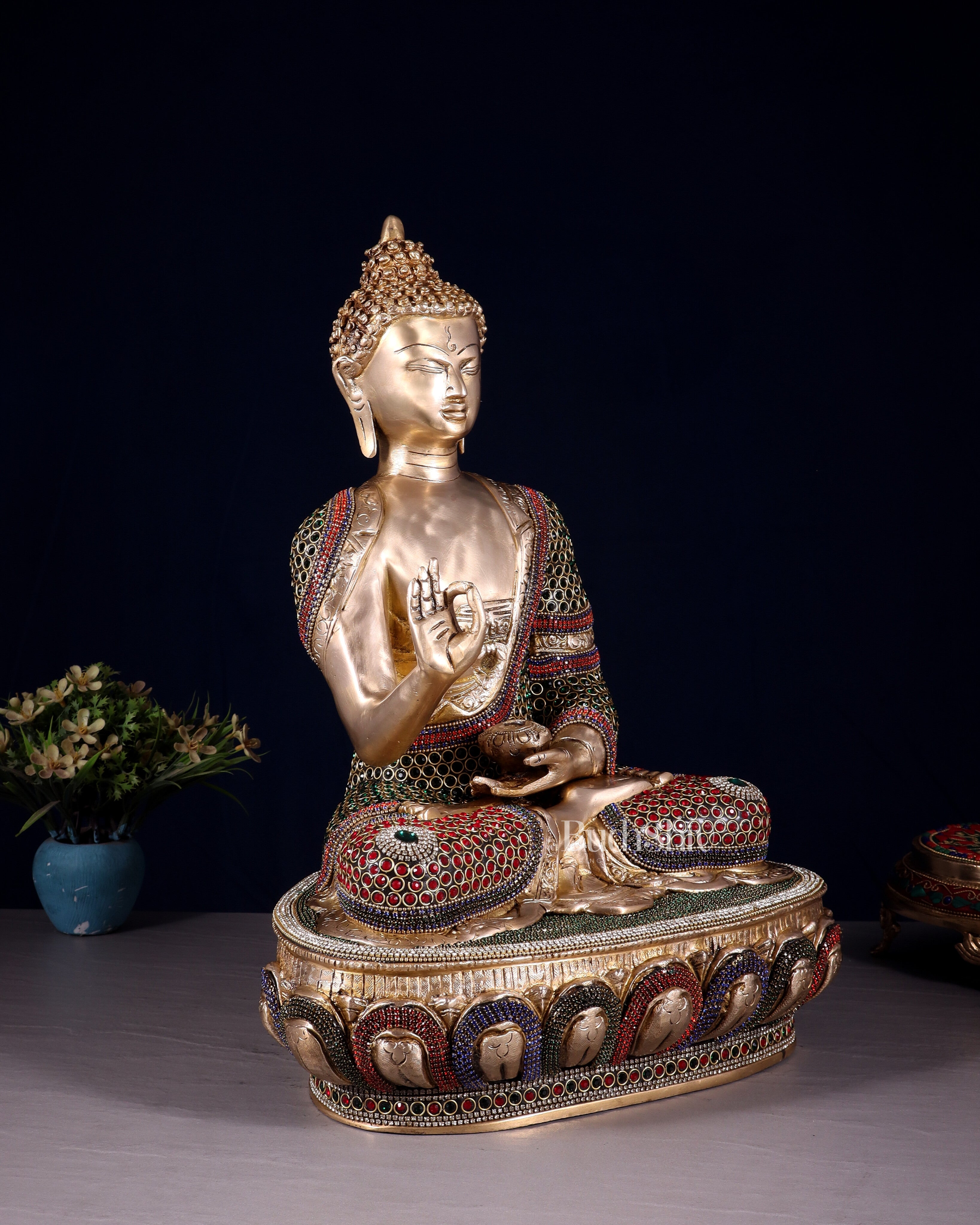 Brass Buddha aashirwad Statue 16 inch jewellers meenakari