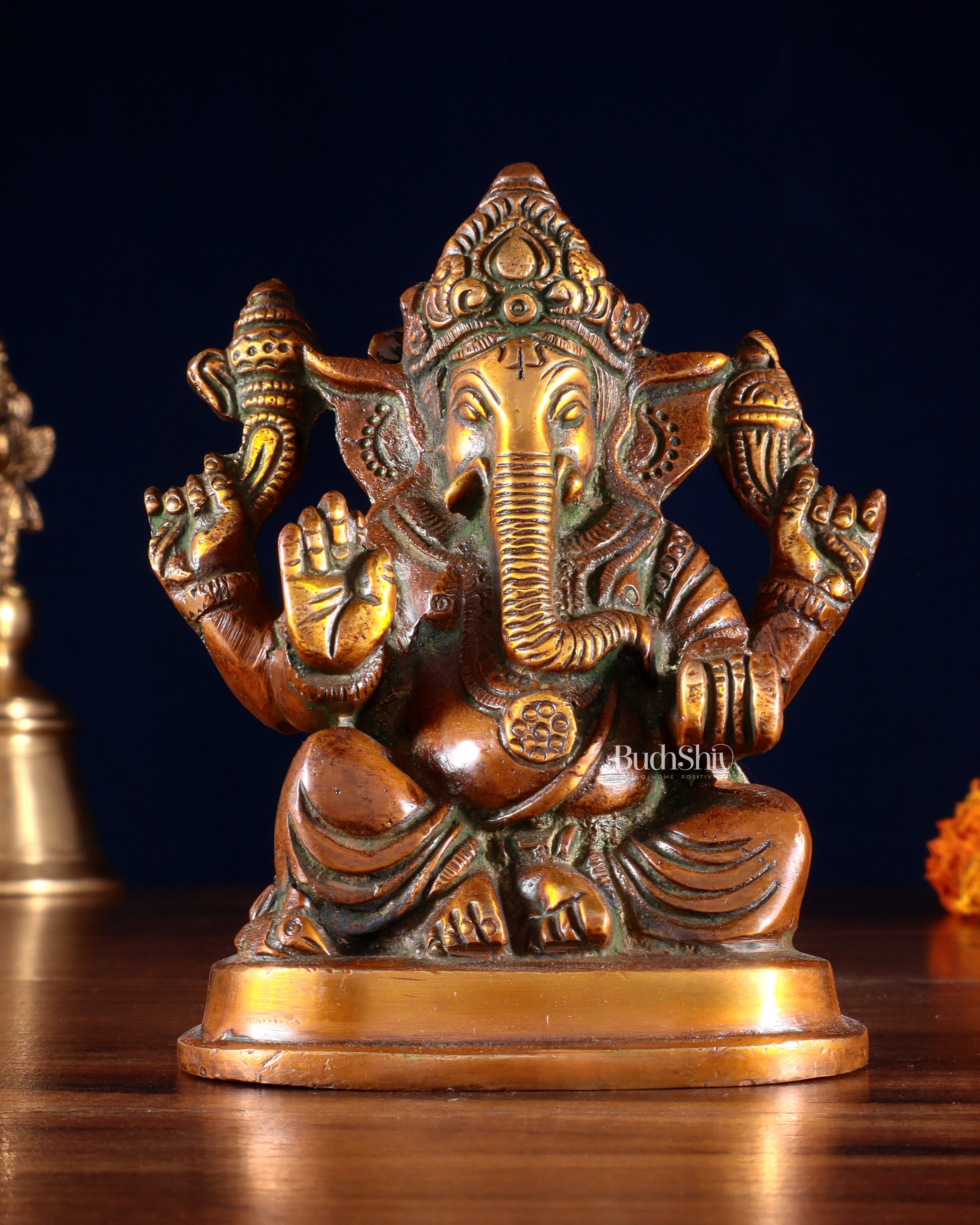 Pure Brass Ganesha Statue dual tone 5"