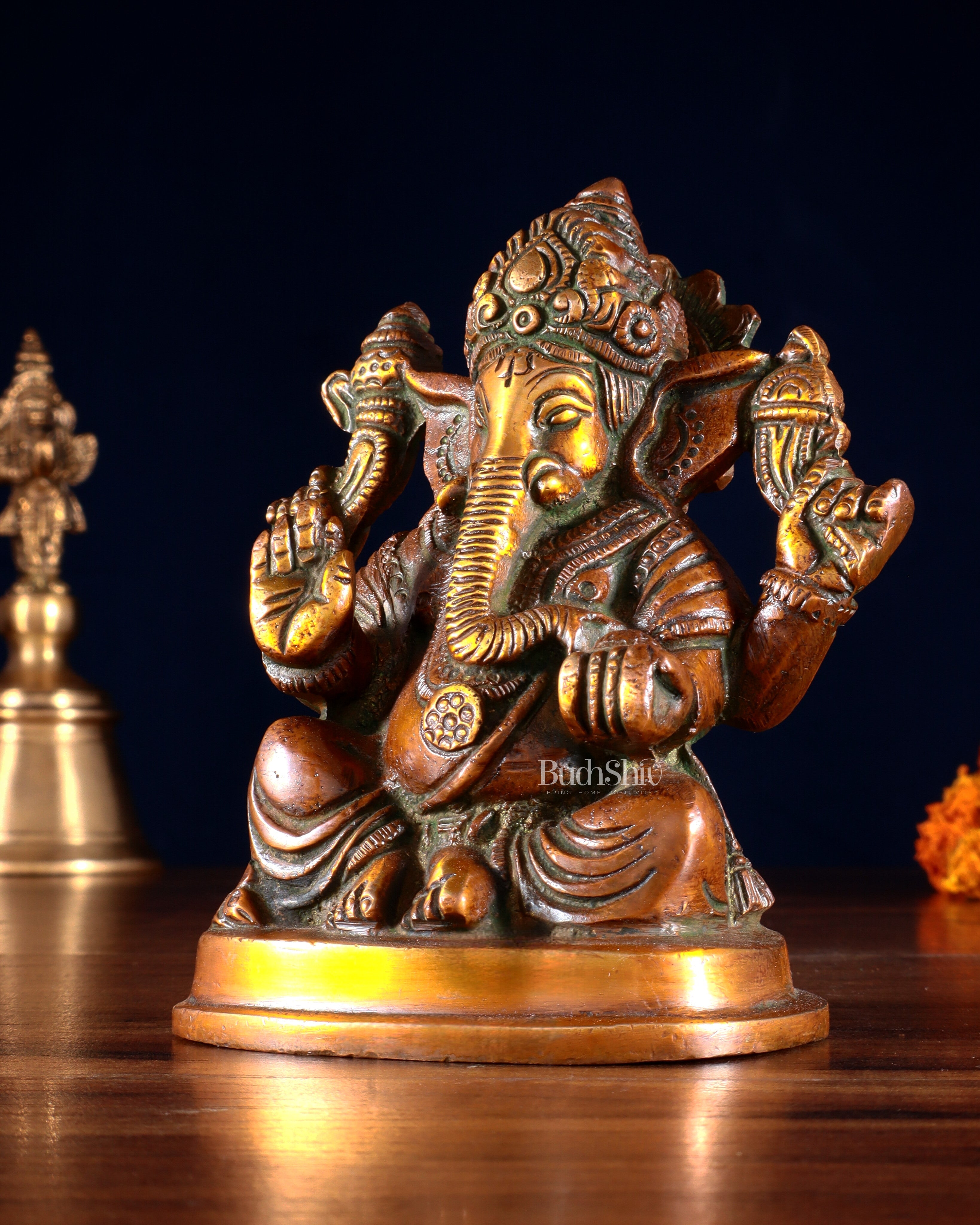 Pure Brass Ganesha Statue dual tone 5"
