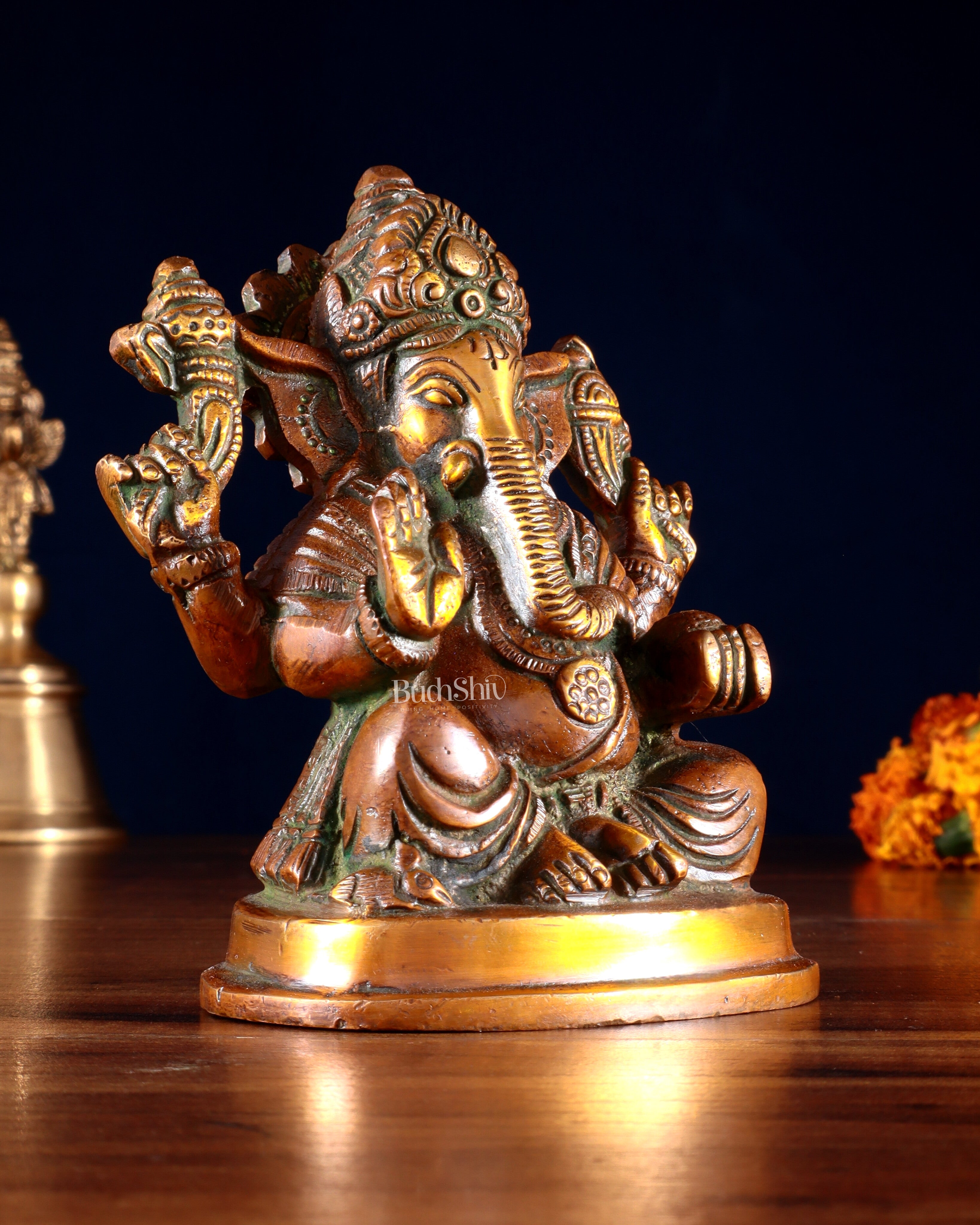 Pure Brass Ganesha Statue dual tone 5"