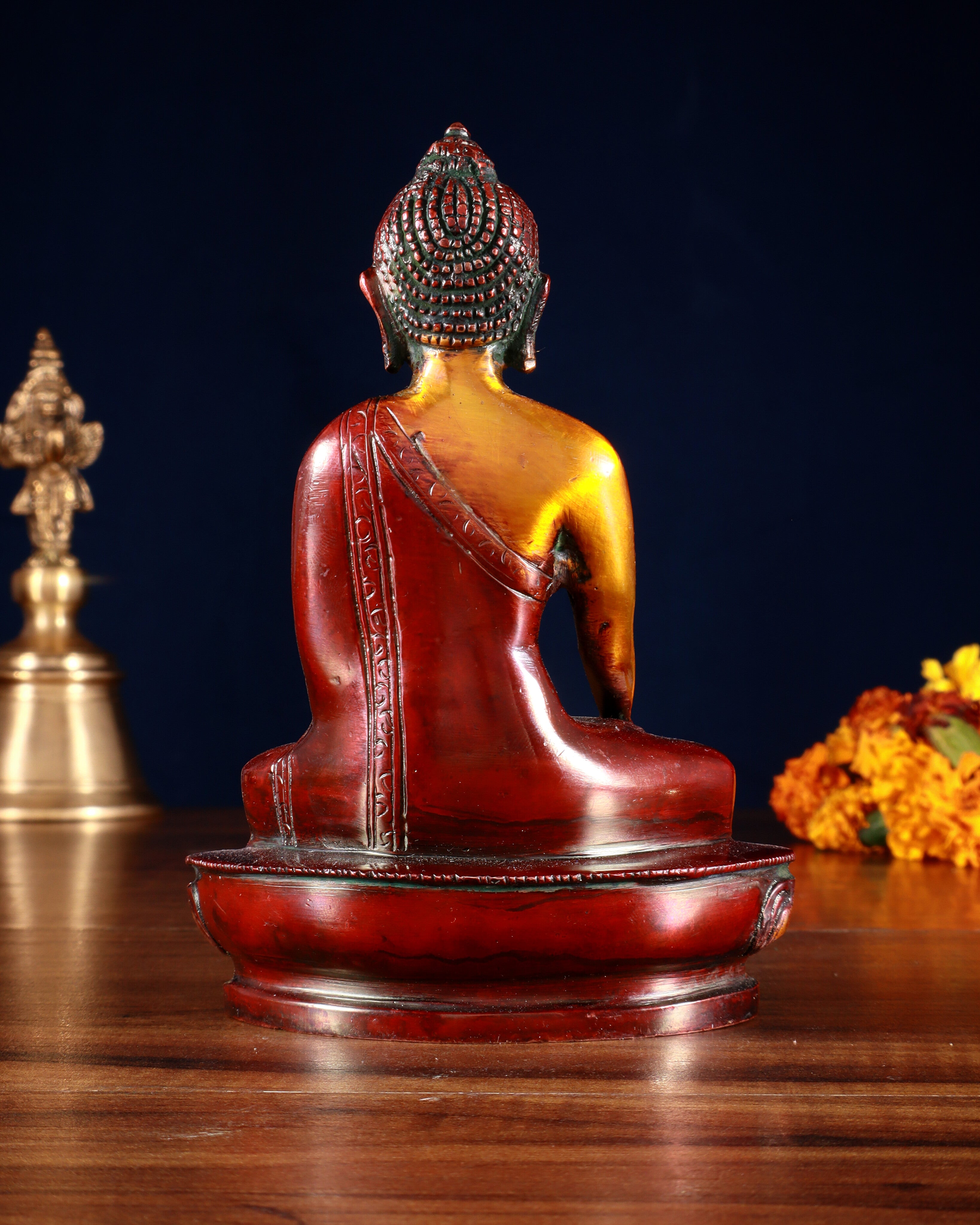 Pure Brass Buddha Bhumisparsha Nirvana Mudra Idol 5.5"