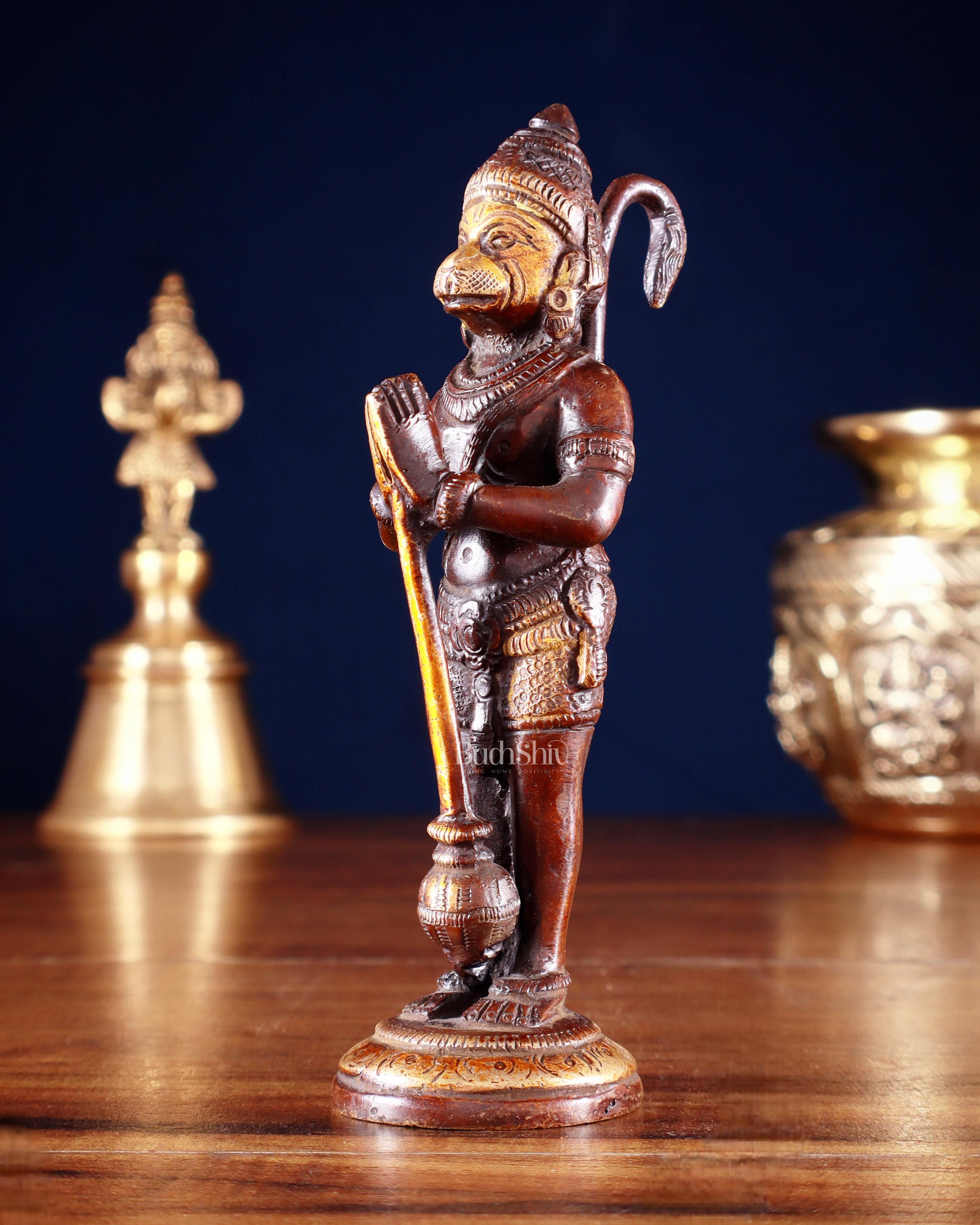 Brass Pure Brass Standing Hanuman Ji in Namaskar Anjali Mudra – Dual Tone 5.2"