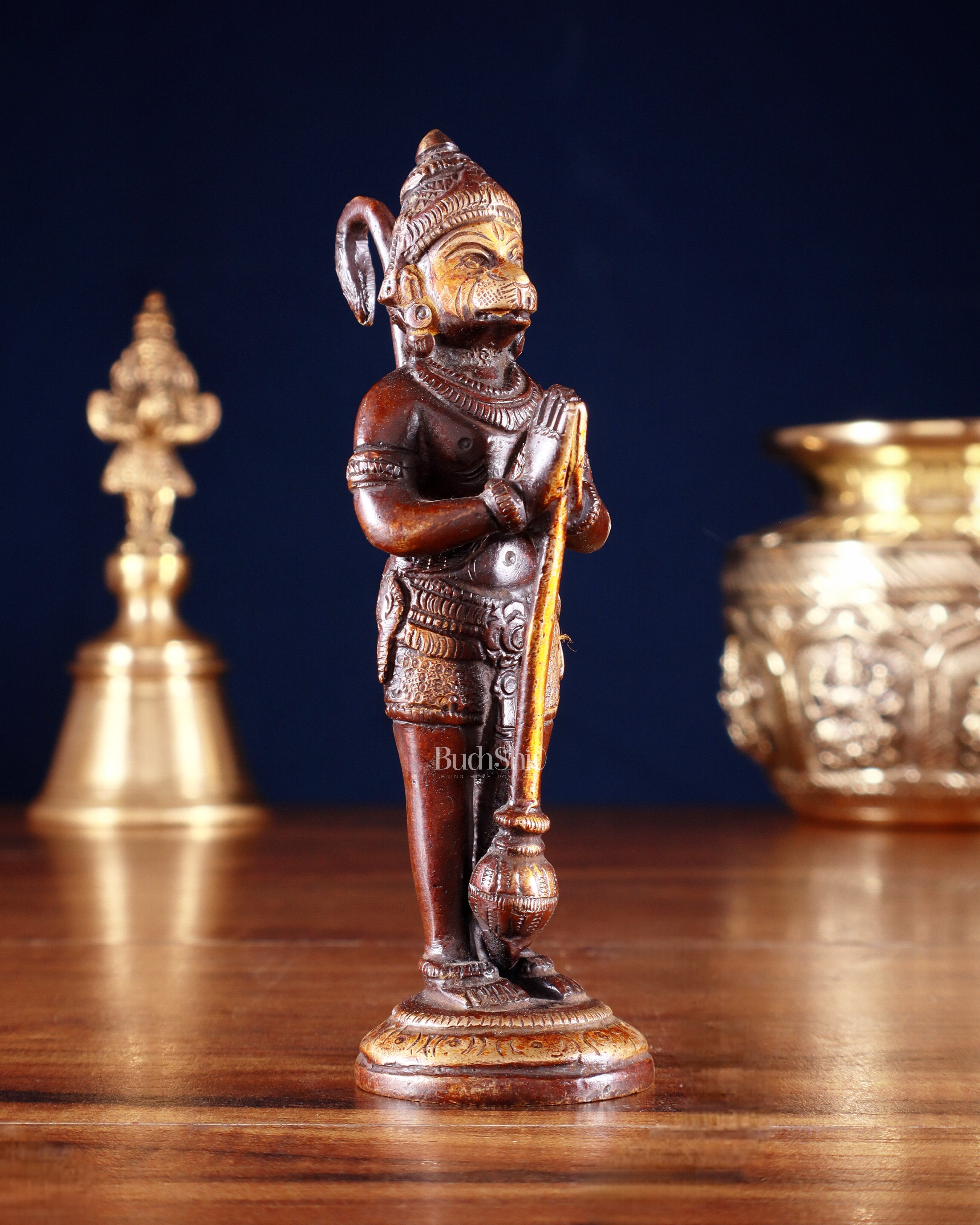 Brass Pure Brass Standing Hanuman Ji in Namaskar Anjali Mudra – Dual Tone 5.2"