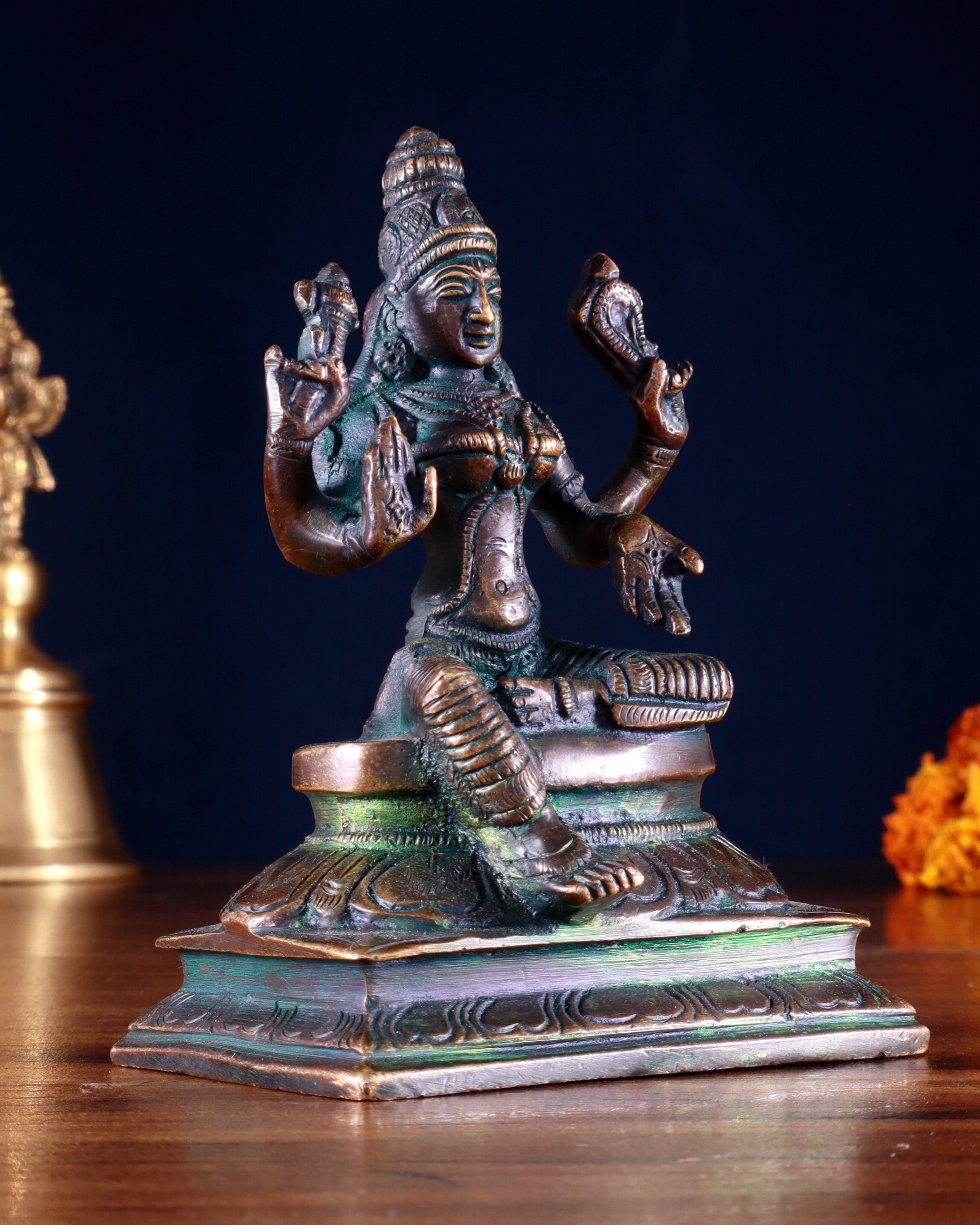 Pure Brass Lakshmi Idol 4.5" Bronze tone