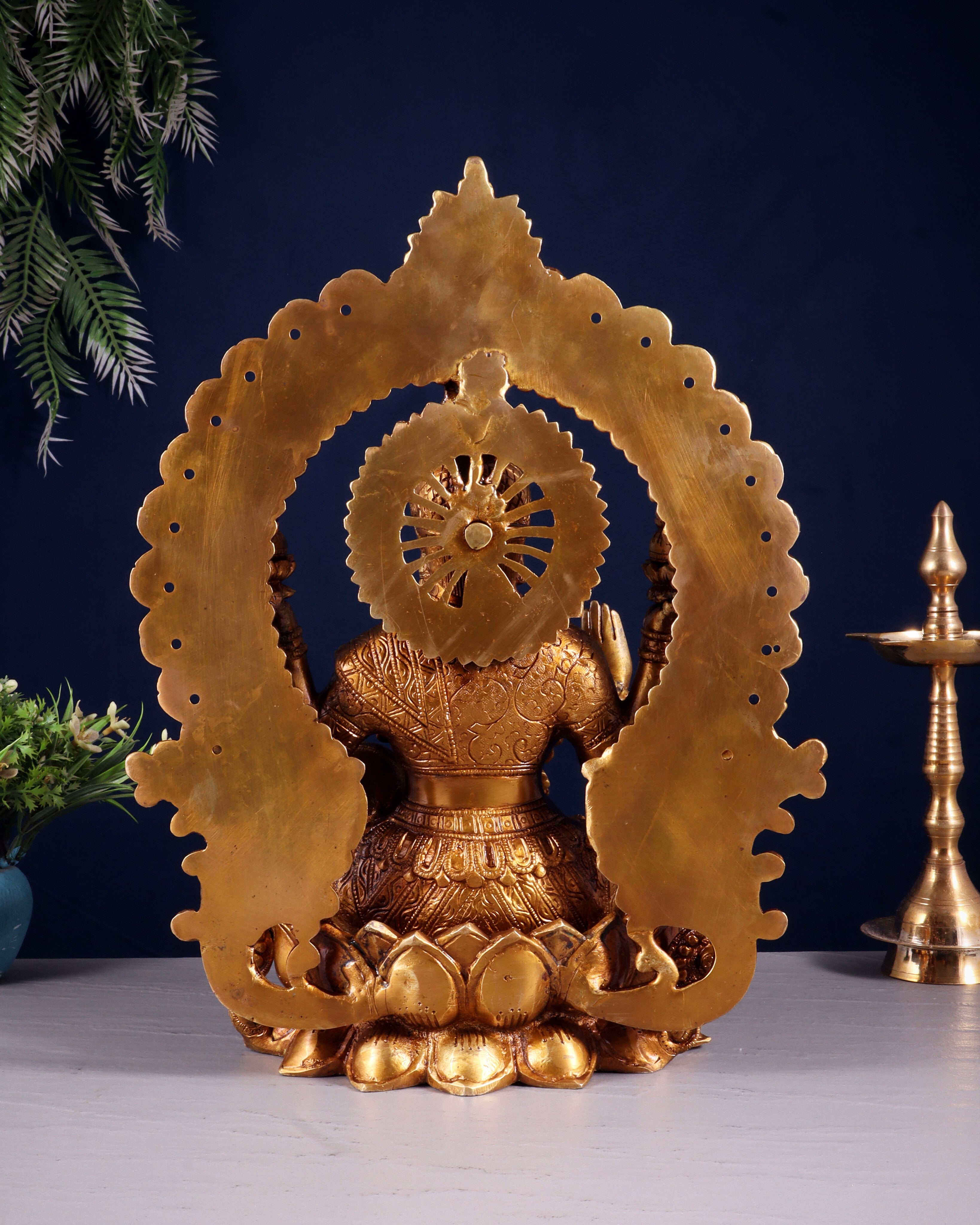 Pure Brass Goddess Lakshmi with Prabhavali Arch Statue - 15"