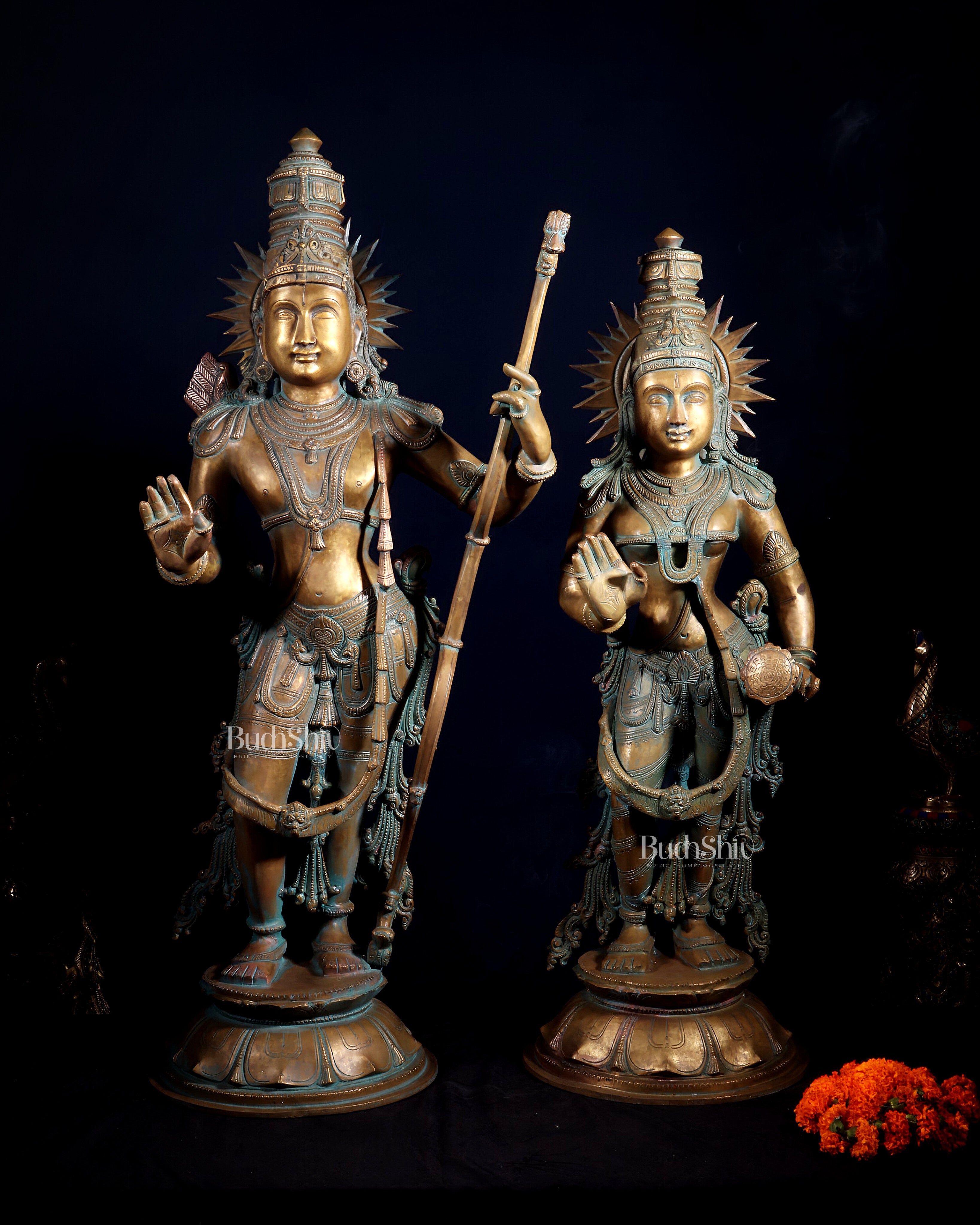 Pure Bronze Ram Sita Statues – Chola Patina Finish 31"