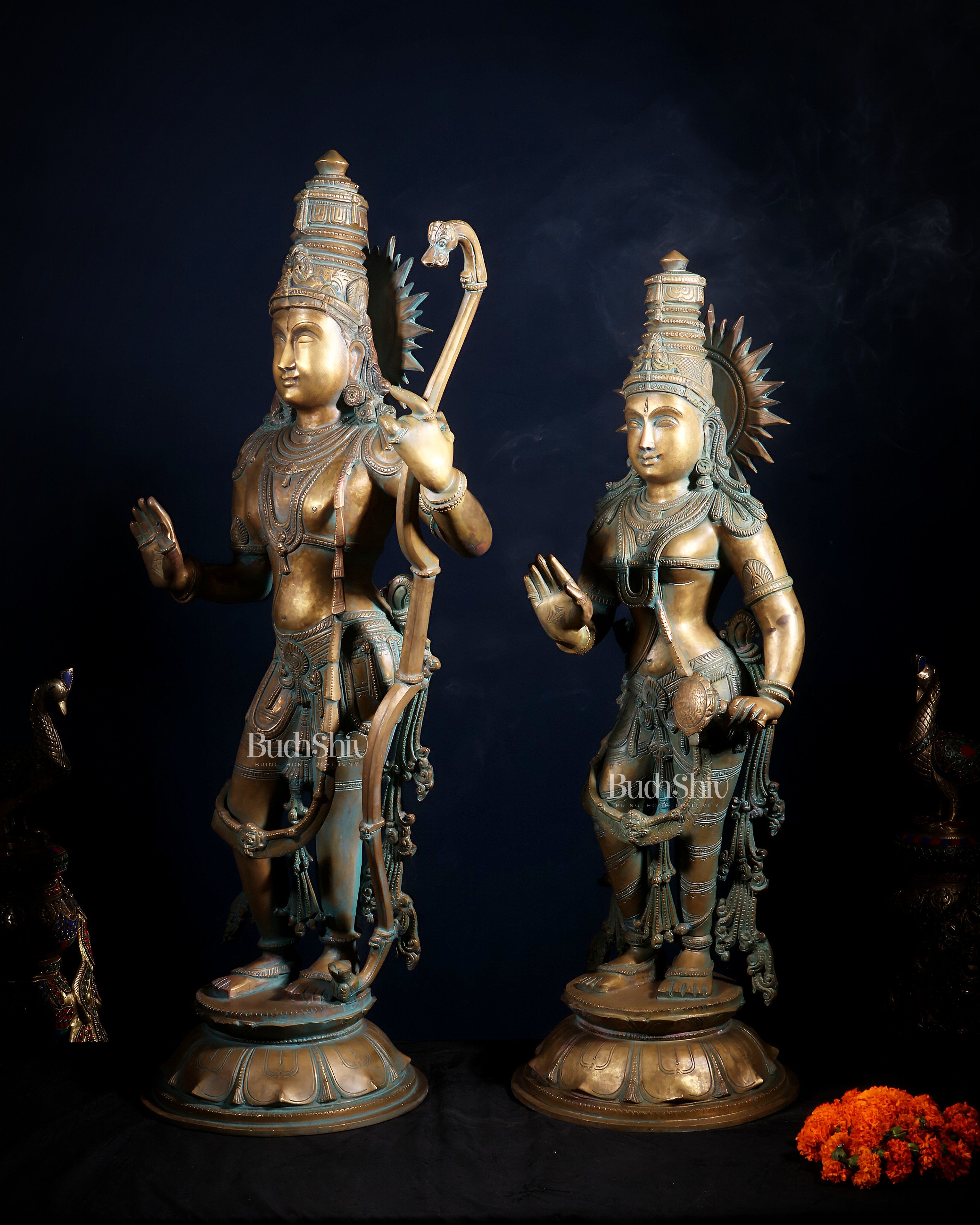 Pure Bronze Ram Sita Statues – Chola Patina Finish 31"