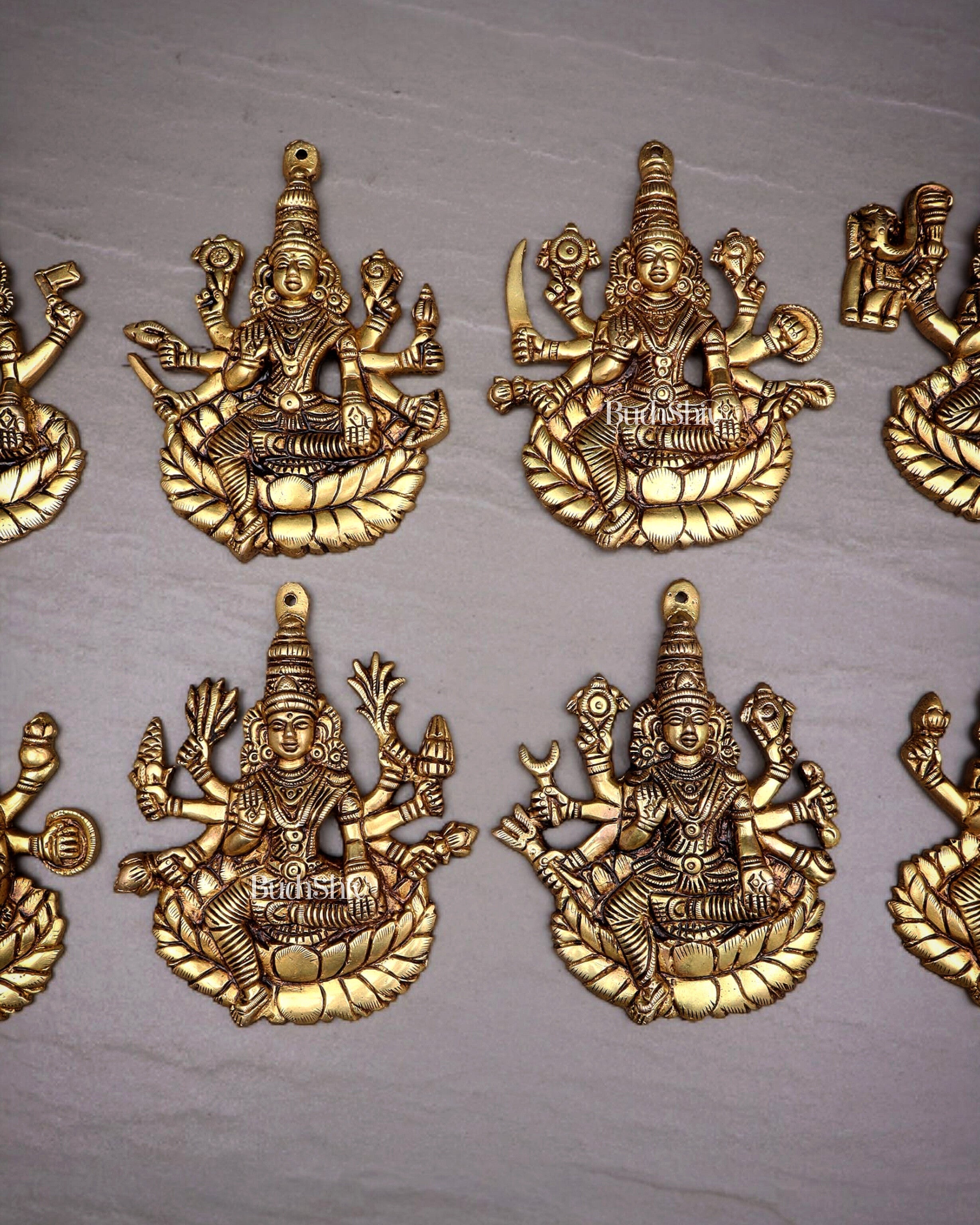 Brass Superfine Ashtalakshmi Wall Hanging Set – Intricate Detailing 5.5"