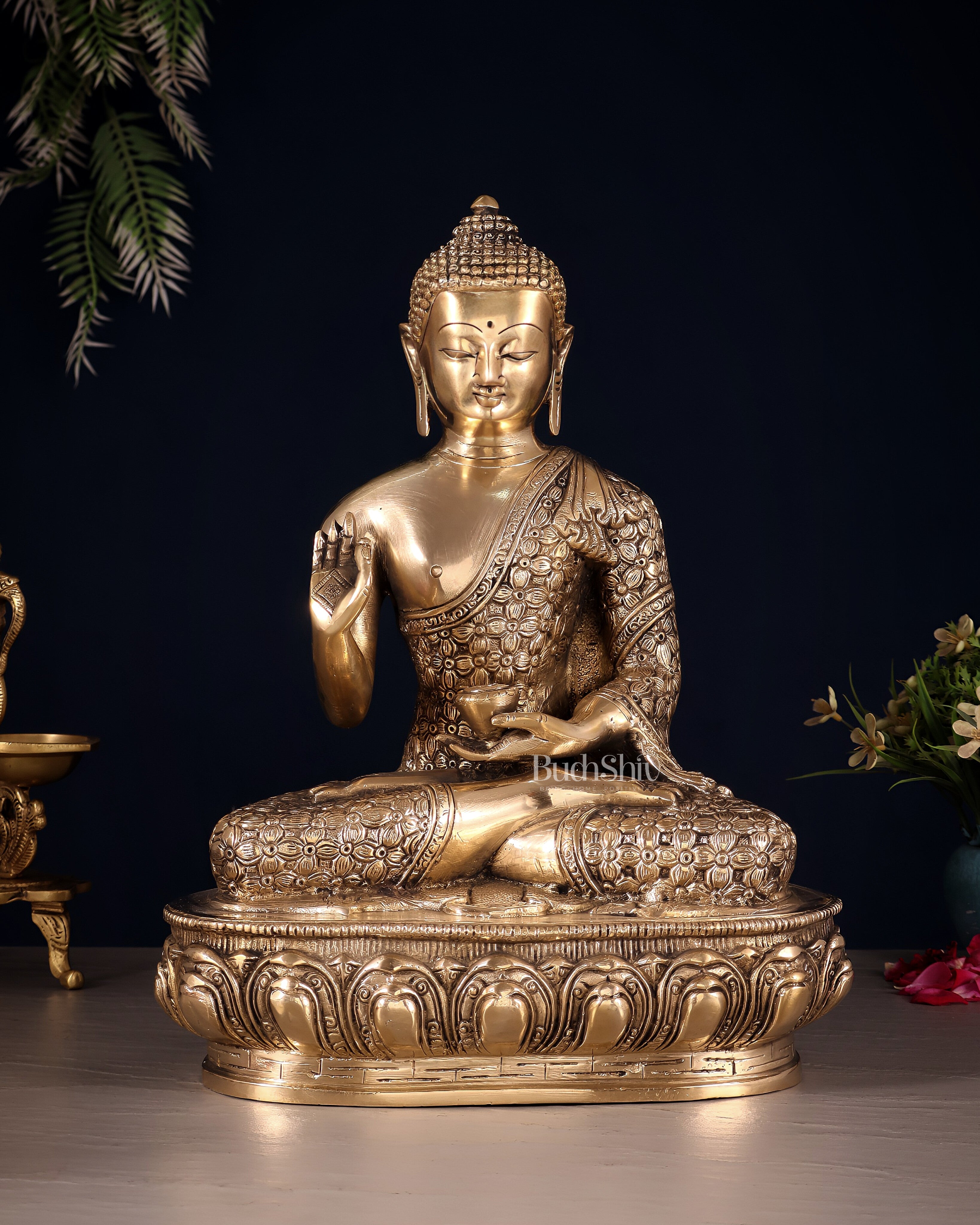 Pure Brass blessing Buddha Sculpture - 13"