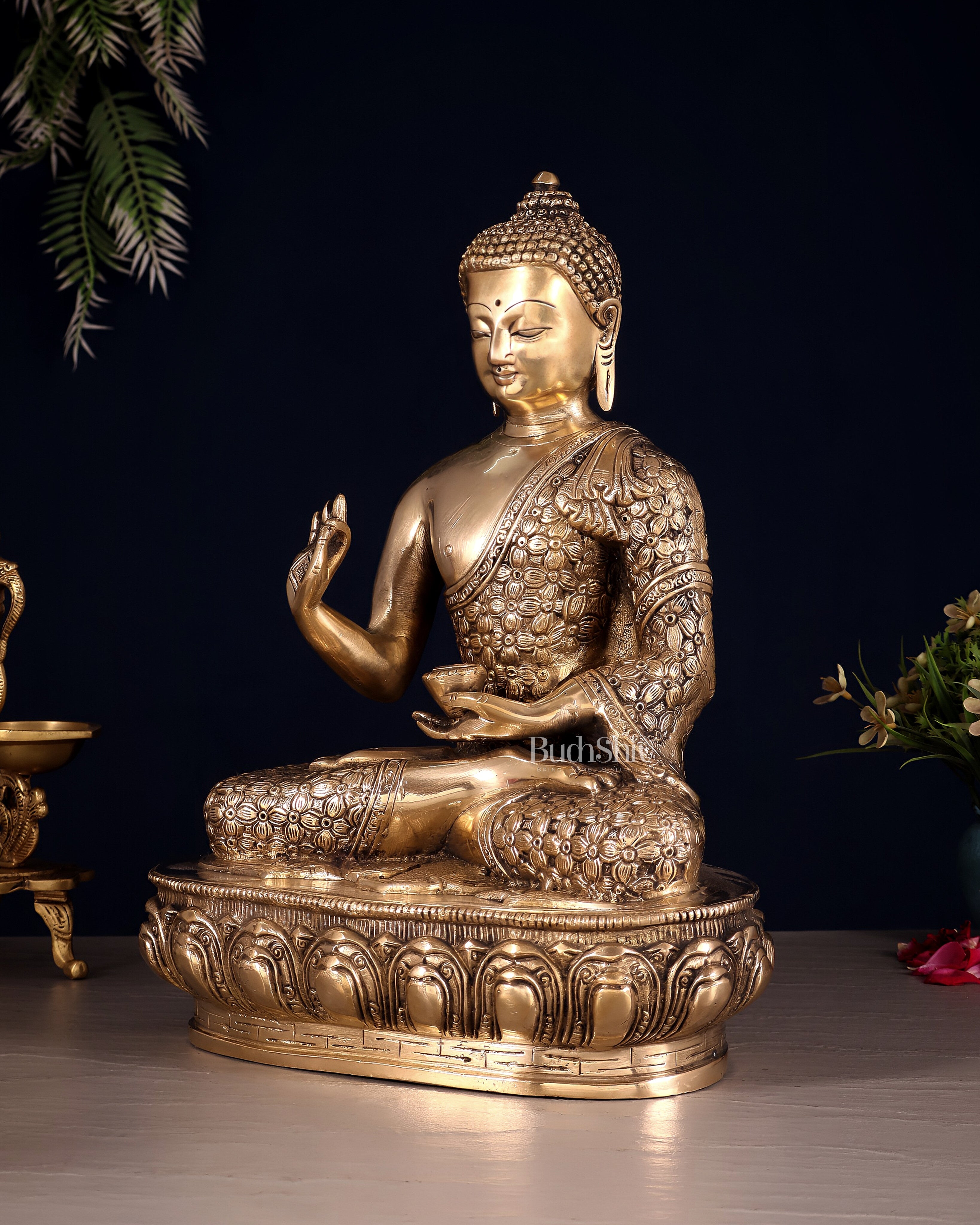 Pure Brass blessing Buddha Sculpture - 13"